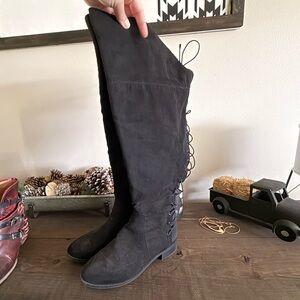 Torrid Black Over the Knee Boots with Lace-Up Detail